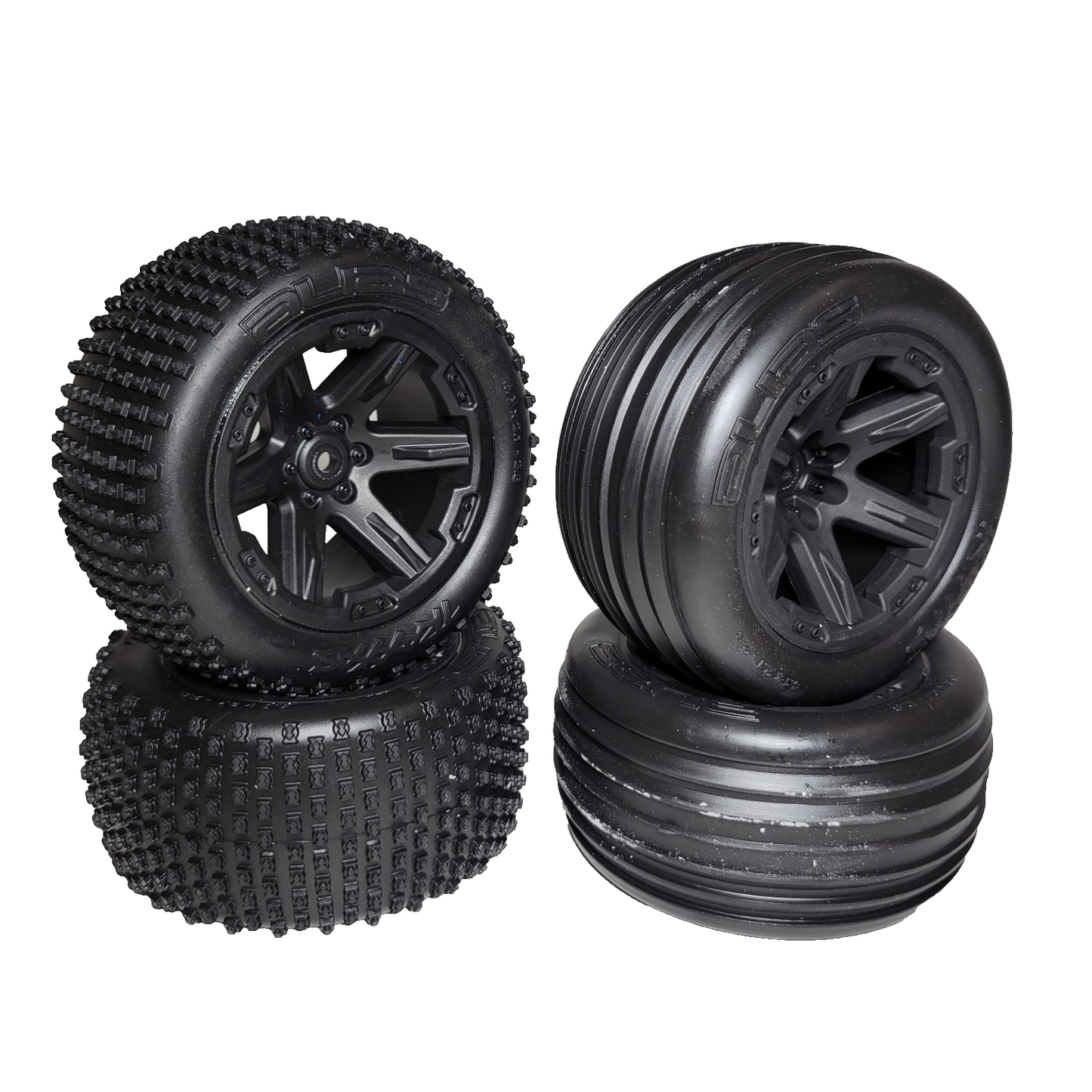 Fits Traxxas Rustler XL-5 2wd Alias Tires & Black Satin 12mm Rxt Wheels / VXL