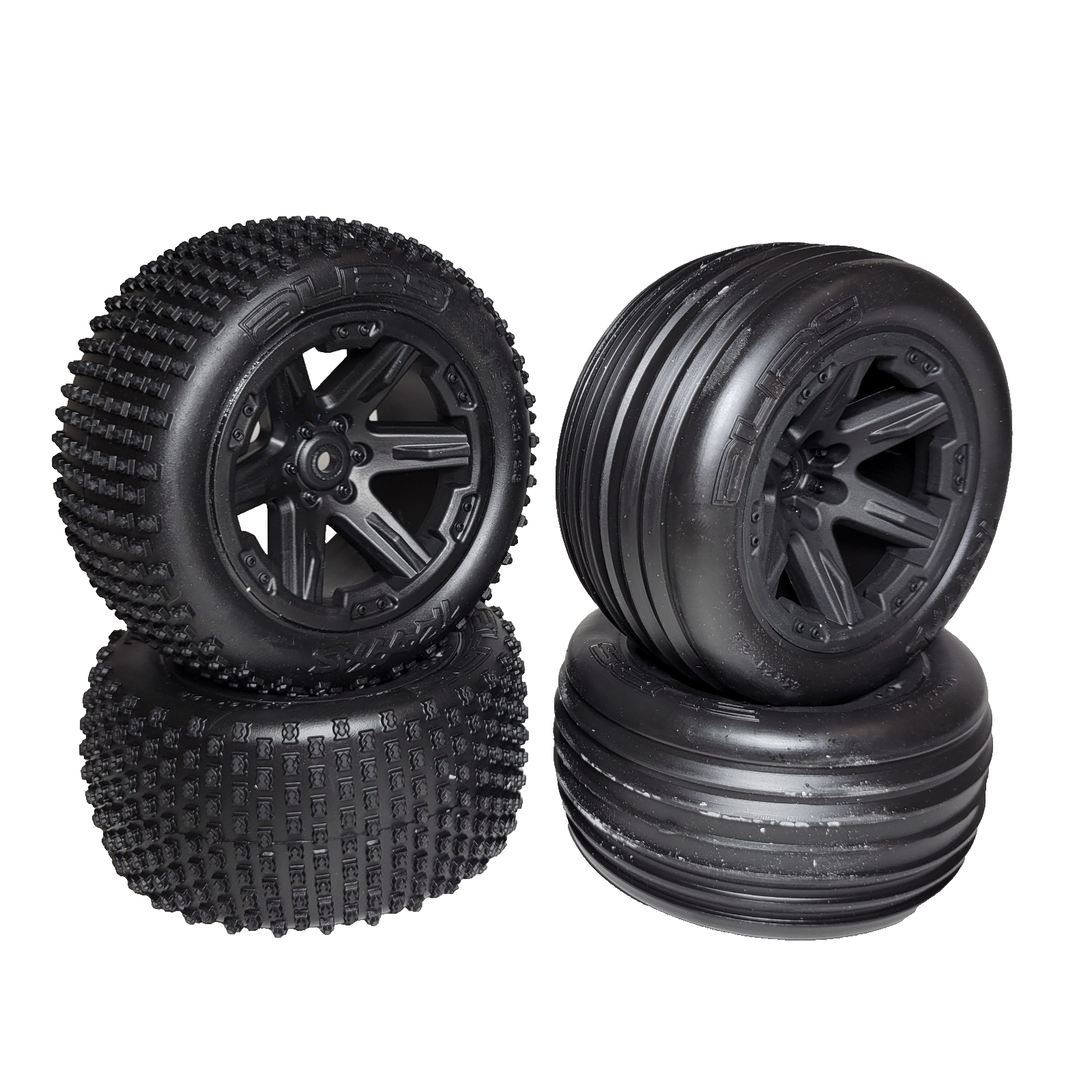 Fits Traxxas Rustler XL-5 2wd Alias Tires & Black Satin 12mm Rxt Wheels / VXL
