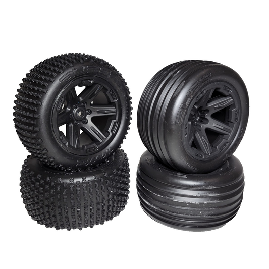 Fits Traxxas Rustler XL-5 2wd Alias Tires & Black Satin 12mm Rxt Wheels / VXL