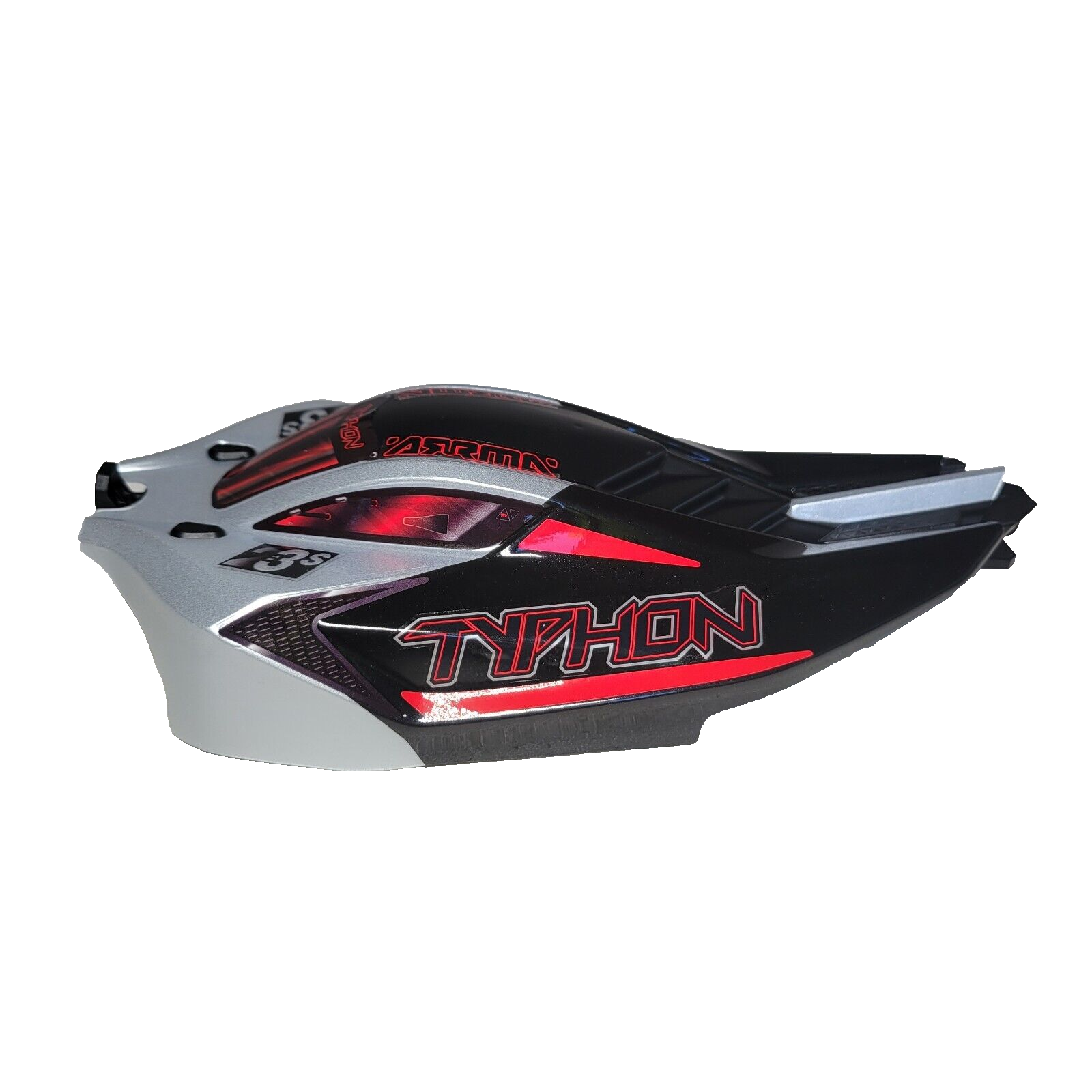 Arrma Typhon Grom 223s 1/18th Body Factory Painted Black Clipless & Wing Spoiler
