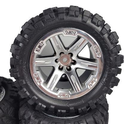 Fits Traxxas Rustler 4x4 VXL Tires & Wheels RXT Satin Chrome Talon 12mm 2.8"