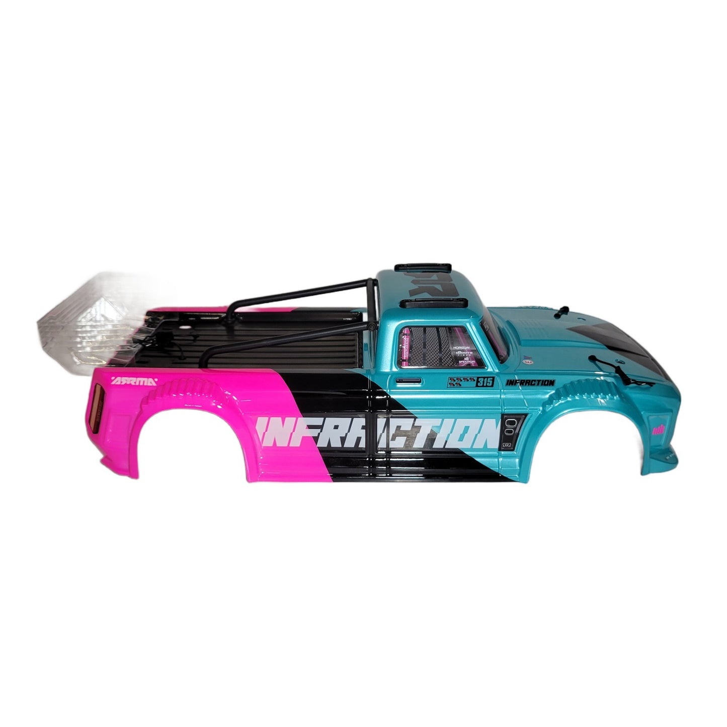 Arrma Infraction 223S BLX Body Black Pink Teal Factory Painted Spoiler Wing 2645