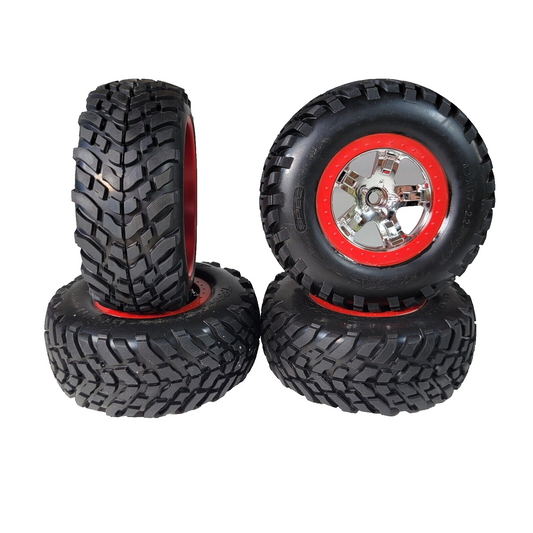 Fits Traxxas Nitro Slash Tires & 12mm Red Wheels Factory Glued Front / Rear