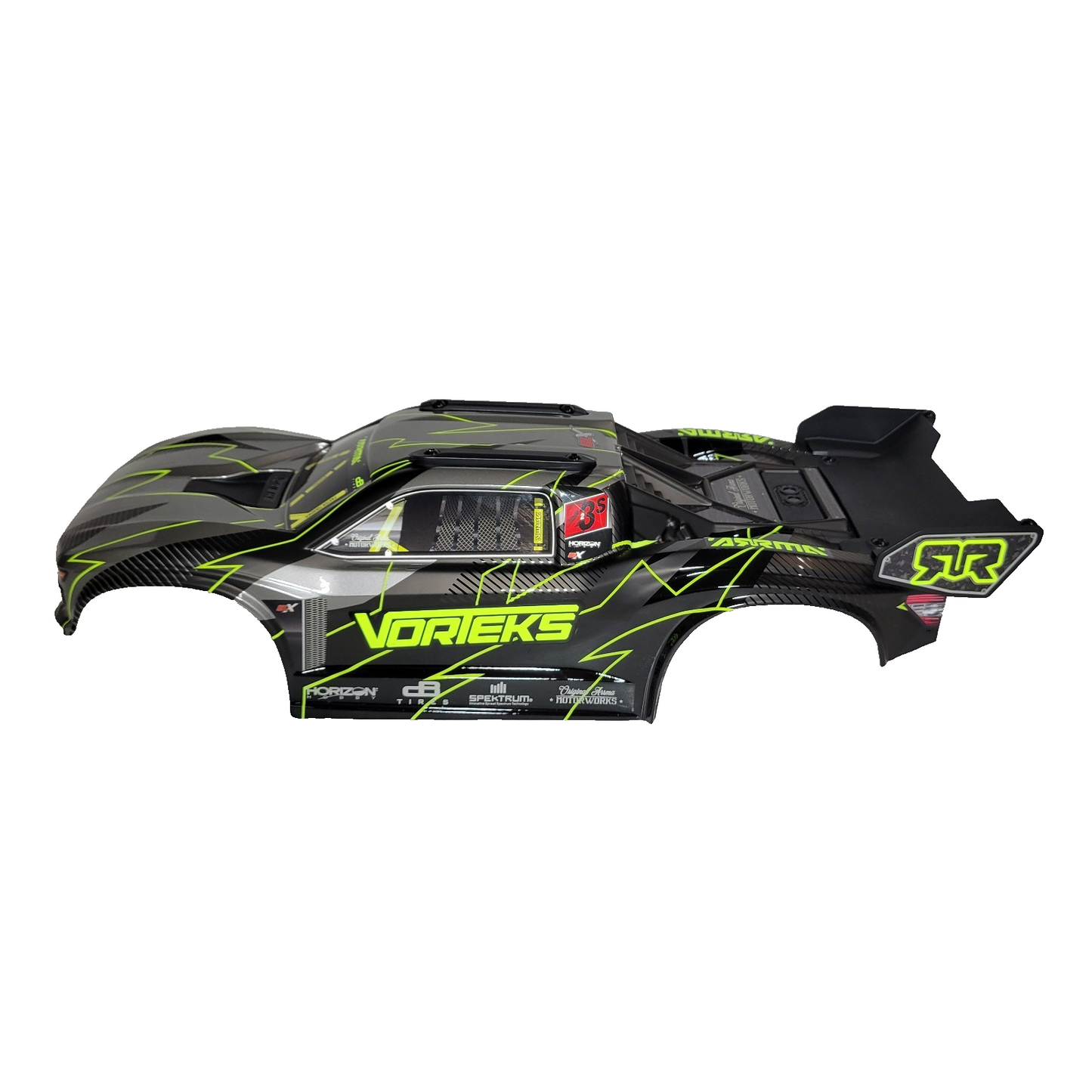 Arrma Vorteks 223s 2wd Body Factory Painted Yellow Clipless & Spoiler Wing Tray