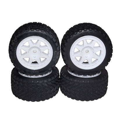 Fits Traxxas Mini Rally Tires & 12mm White 8 Spoke Wheels Hard Front & Soft Rear