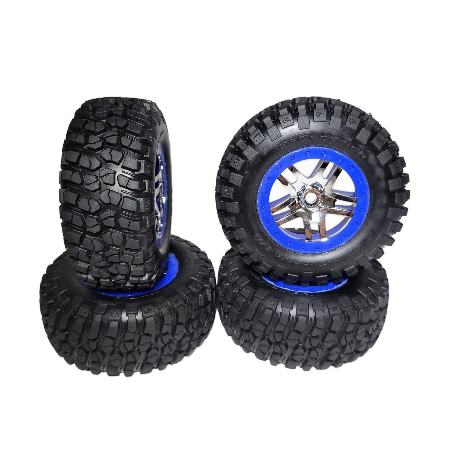 Fits Traxxas Slayer Pro Tires BFG Mud Terrain & 14mm Blue / Chrome Wheels