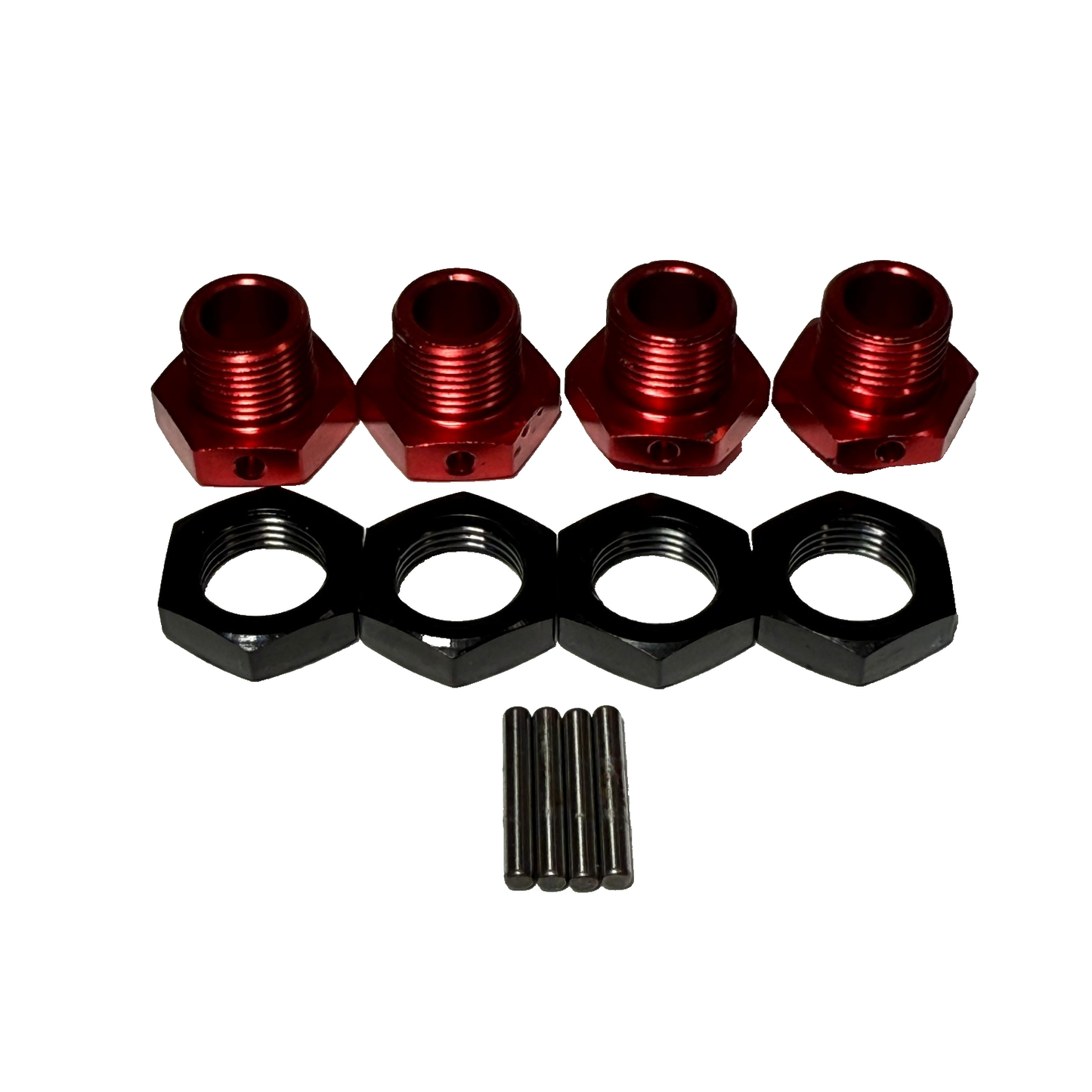 Arrma Limitless 8s 17mm Wheel Hexes Red Aluminum / Black Hex Nuts & Steel Pins