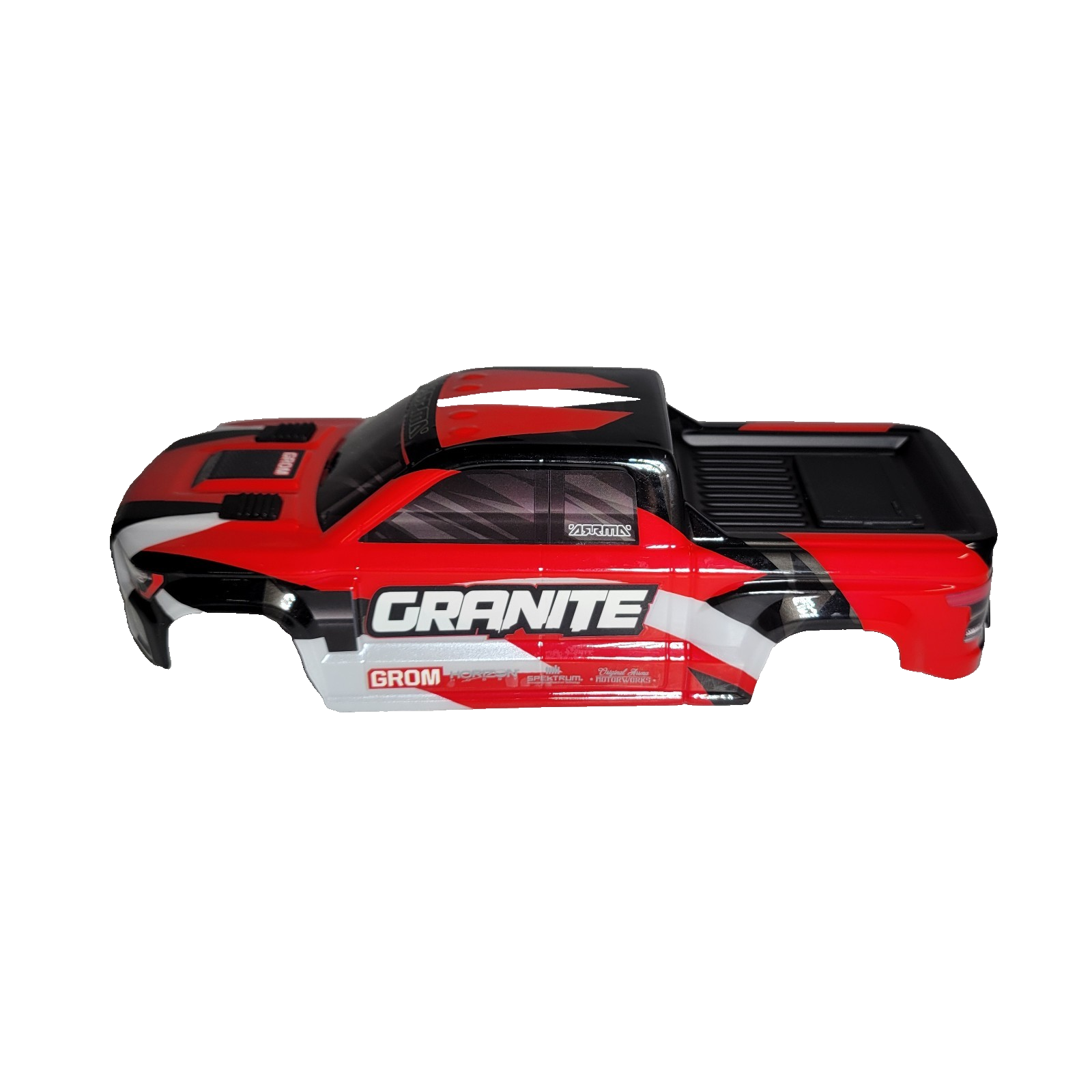 Arrma Granite Grom 1/18th Body Factory Painted Red White Black With Clip System