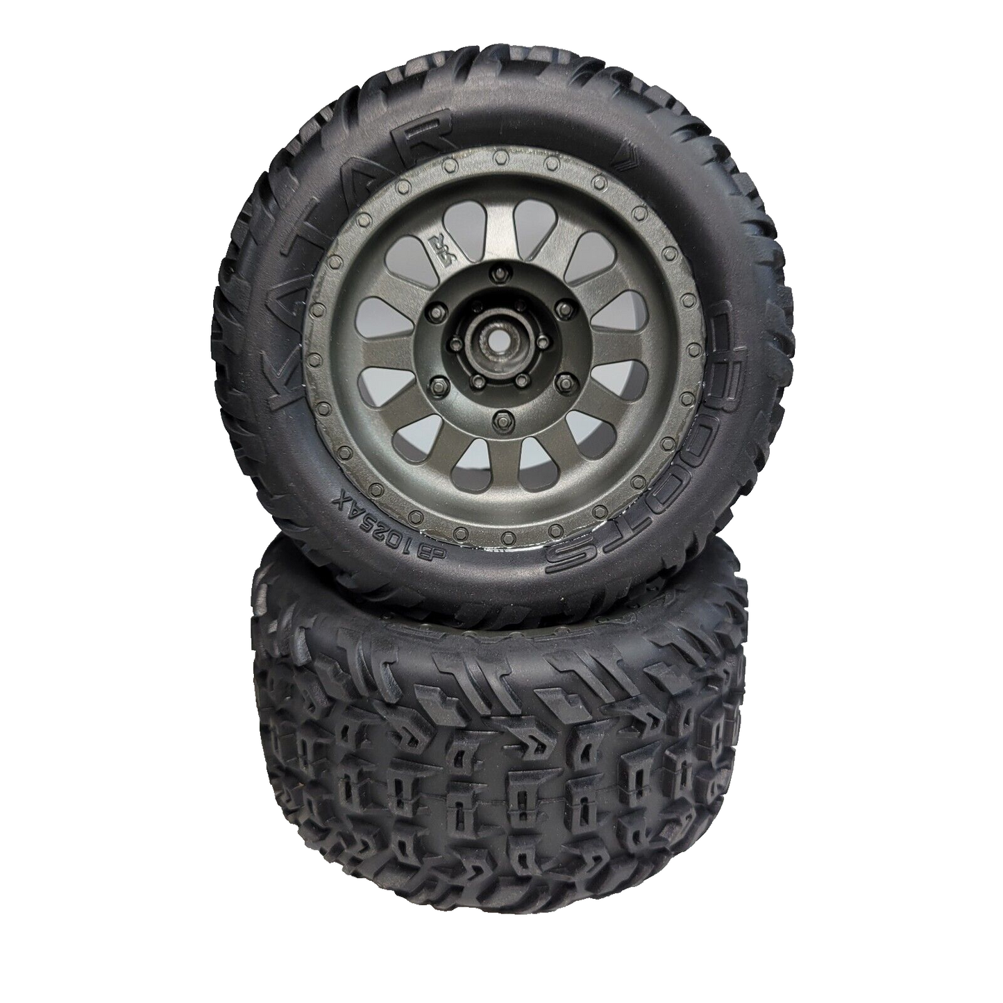 Arrma Vorteks 4x4 BLX Tires & 14mm Wheels DBoots Katar Gunmetal Wheel / Mega