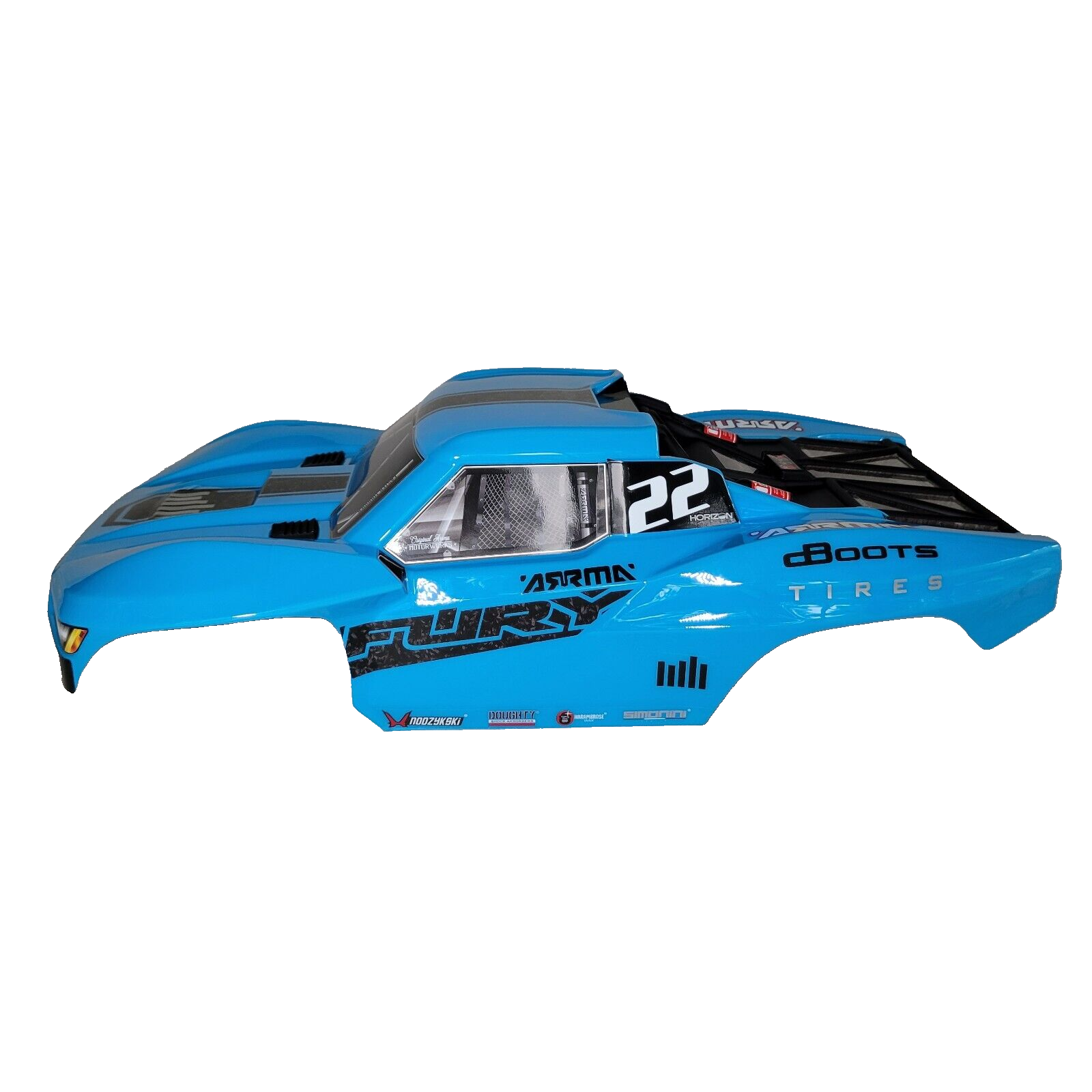 Arrma Fury Body Factory Paited Blue Clipless & Skid Plate / Battery Door Tray