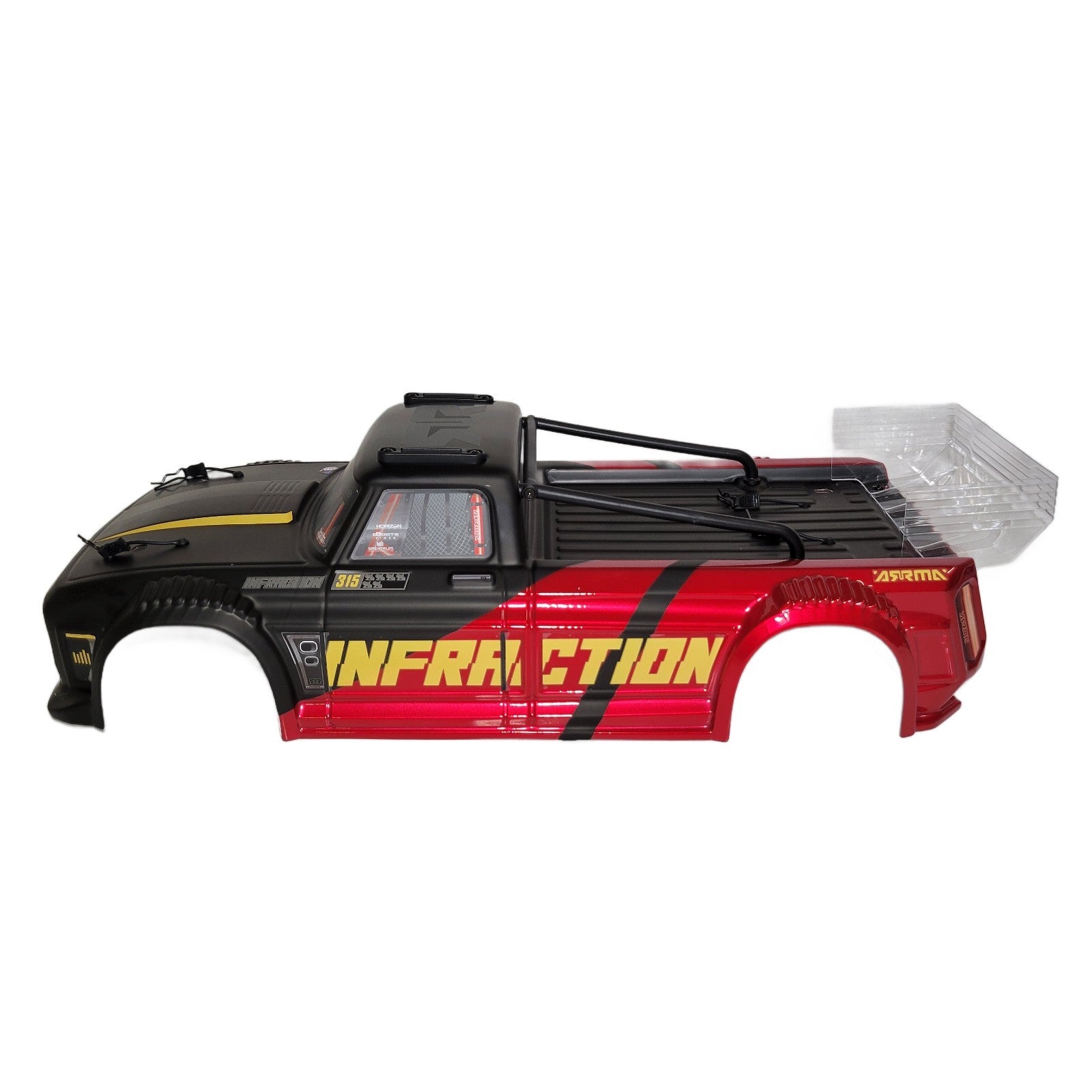 Arrma Infraction 223S BLX Body Black Gold Red  Factory Painted Spoiler Wing 2645