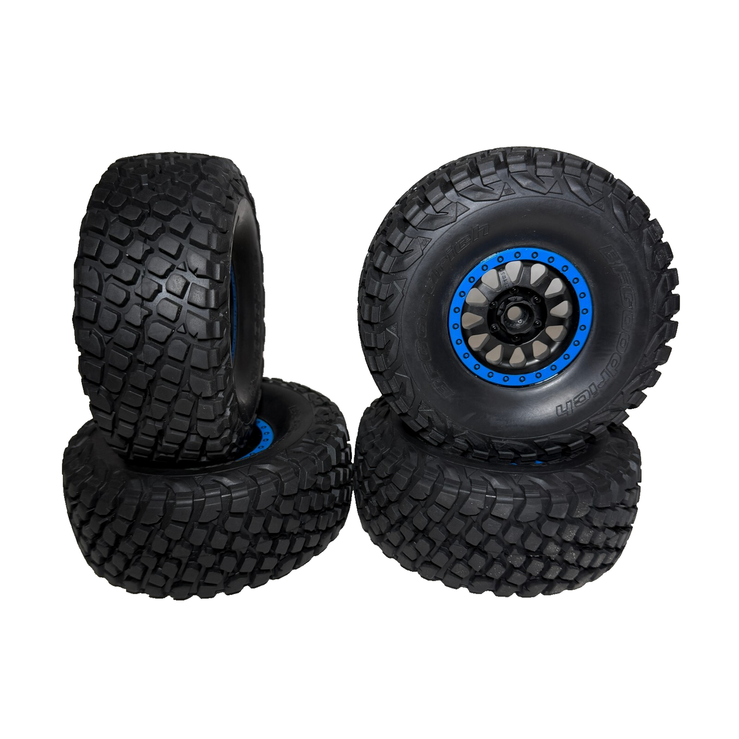 Fits Traxxas Unlimited Desert Racer UDR Baja KR3 Tires (4) 17mm Blue Wheels