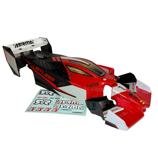 Arrma Limitless 8s Body Shell Painted Red Black Wing Set Mount Spoiler Decals