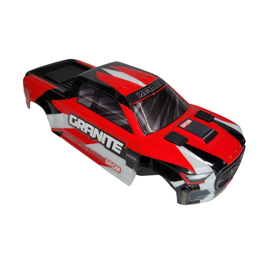 Arrma Granite Grom 1/18th Body Factory Painted Red White Black With Clip System