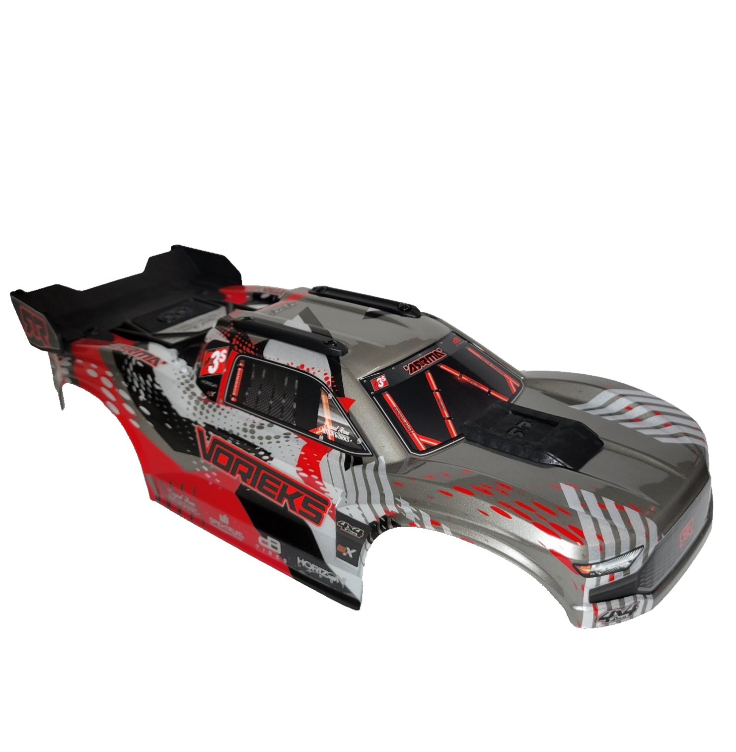 Arrma Vorteks 223S 4x4 v4 BLX Clipless Body Shell Red Silver Painted / Spoiler