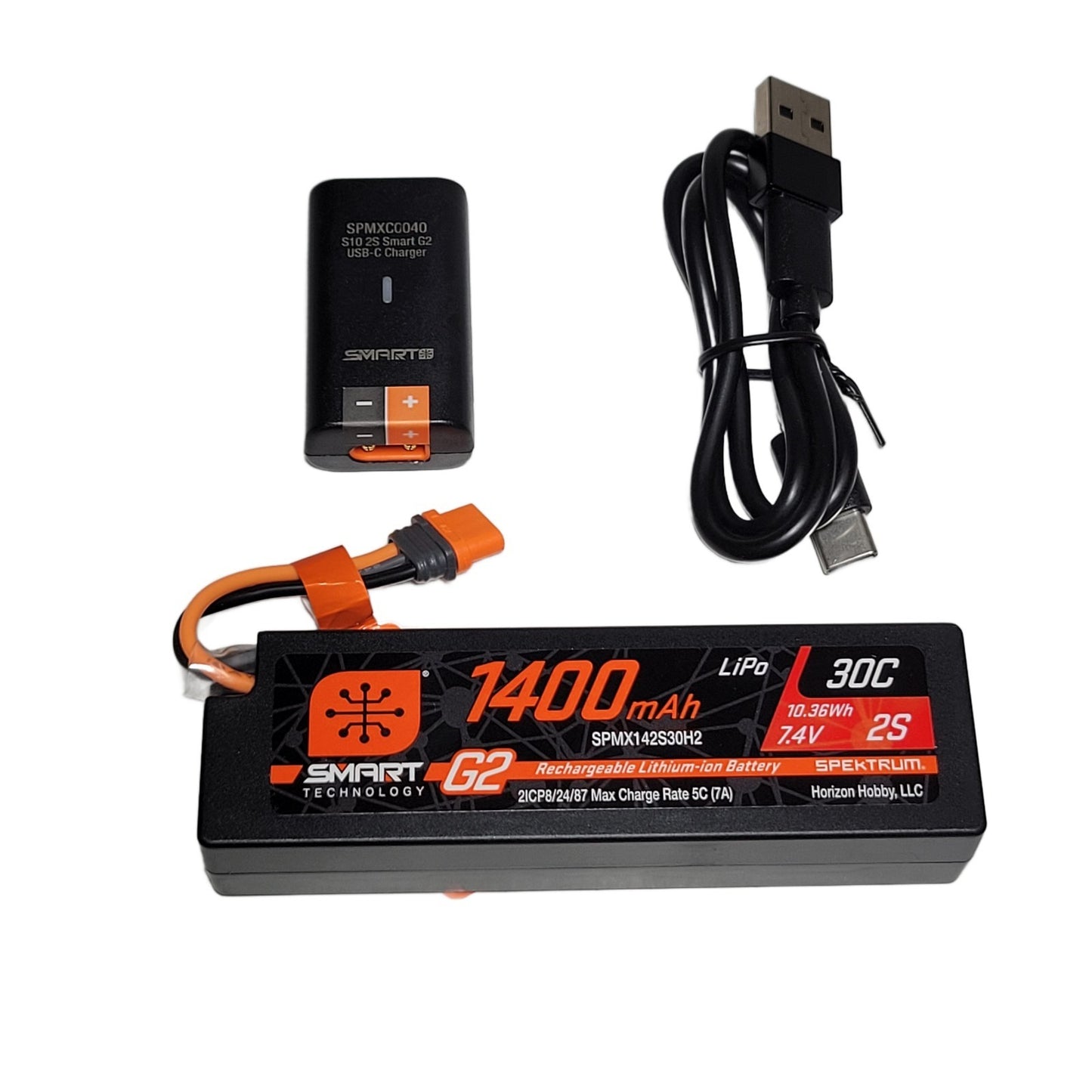 Losi Asphalt Late Model 2s Spektrum Lipo Battery 1400Mah & S10 Smart Charger