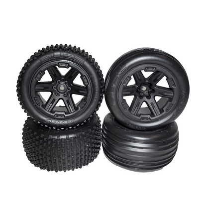 Fits Traxxas Rustler XL-5 2wd Alias Tires & Black Satin 12mm Rxt Wheels / VXL