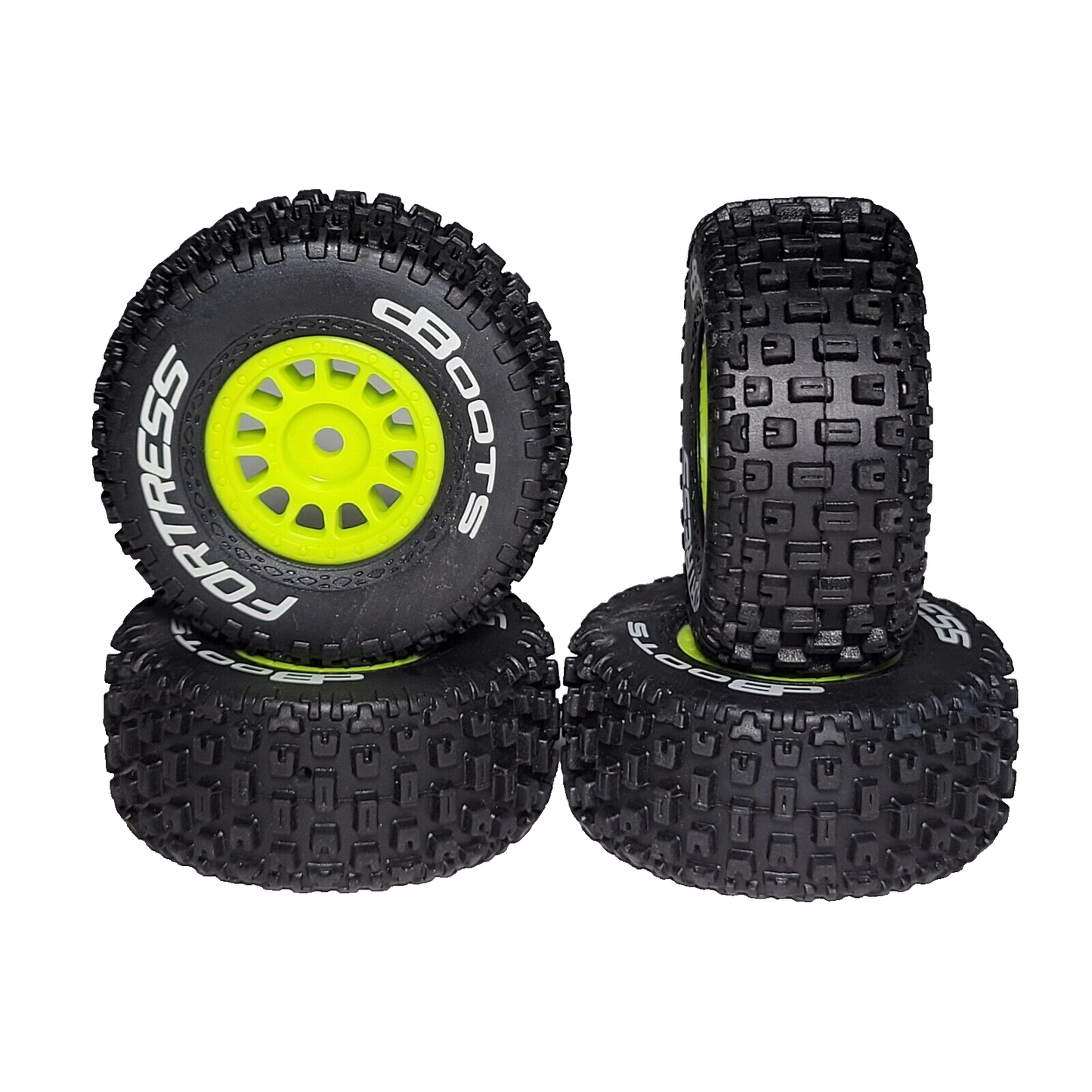 Arrma Mojave Grom 1/18th Tires Dboots Fortress & Yellow 12mm Wheels ARA550115