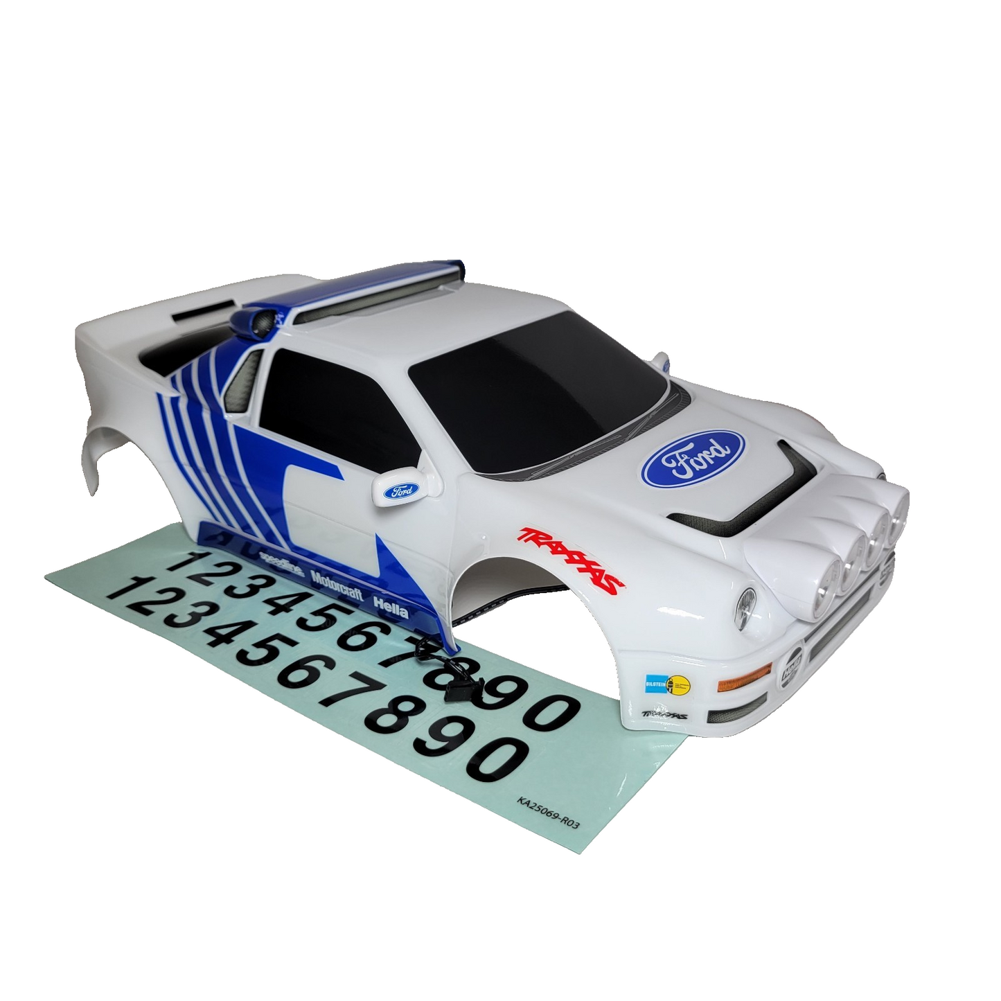 Fits Traxxas Mini Rally RS200 Body Clipless Factory Painted White & Blue 10812