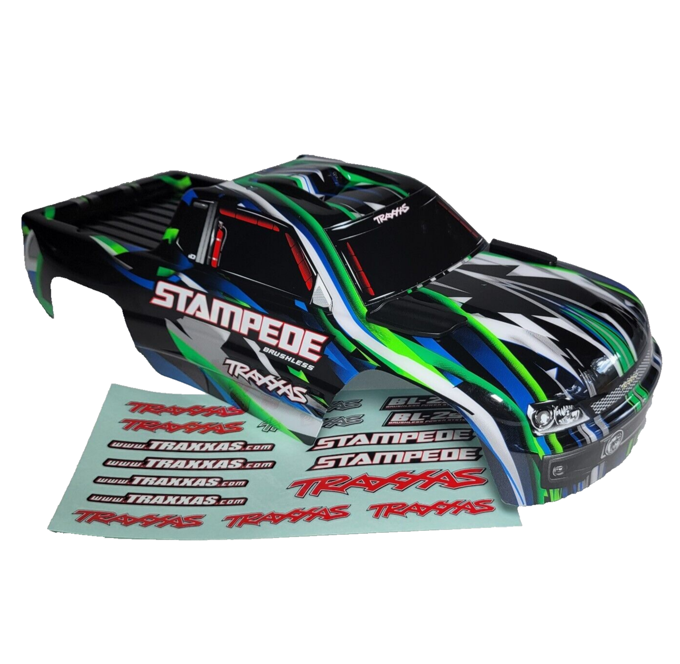 Fits Traxxas Stampede 2wd BL2s Clipless Body Shell Green Black Factory Painted