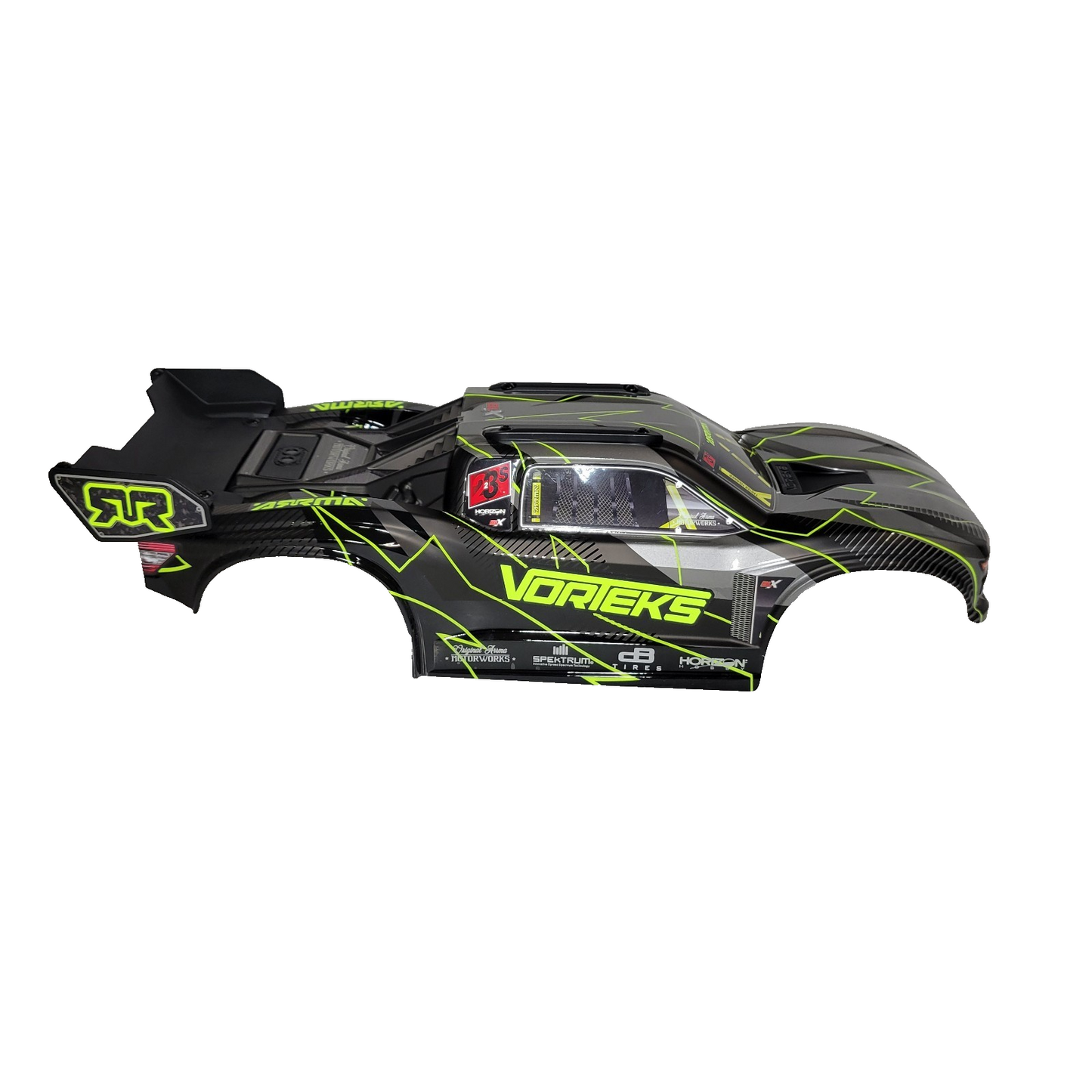 Arrma Vorteks 223s 2wd Body Factory Painted Yellow Clipless & Spoiler Wing Tray
