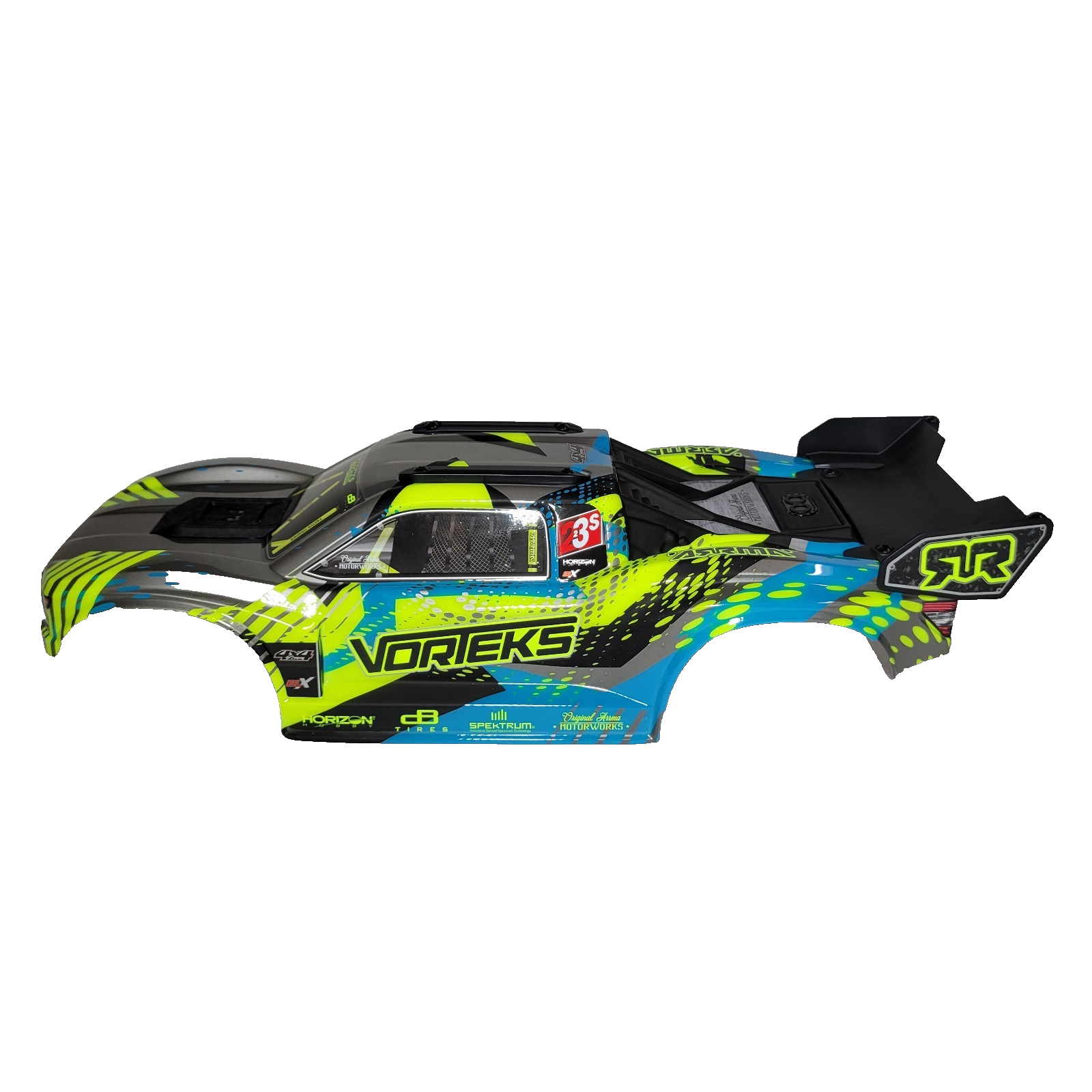 Arrma Vorteks 223S 4x4 v4 BLX Clipless Body Shell Yellow Silver Painted Spoiler