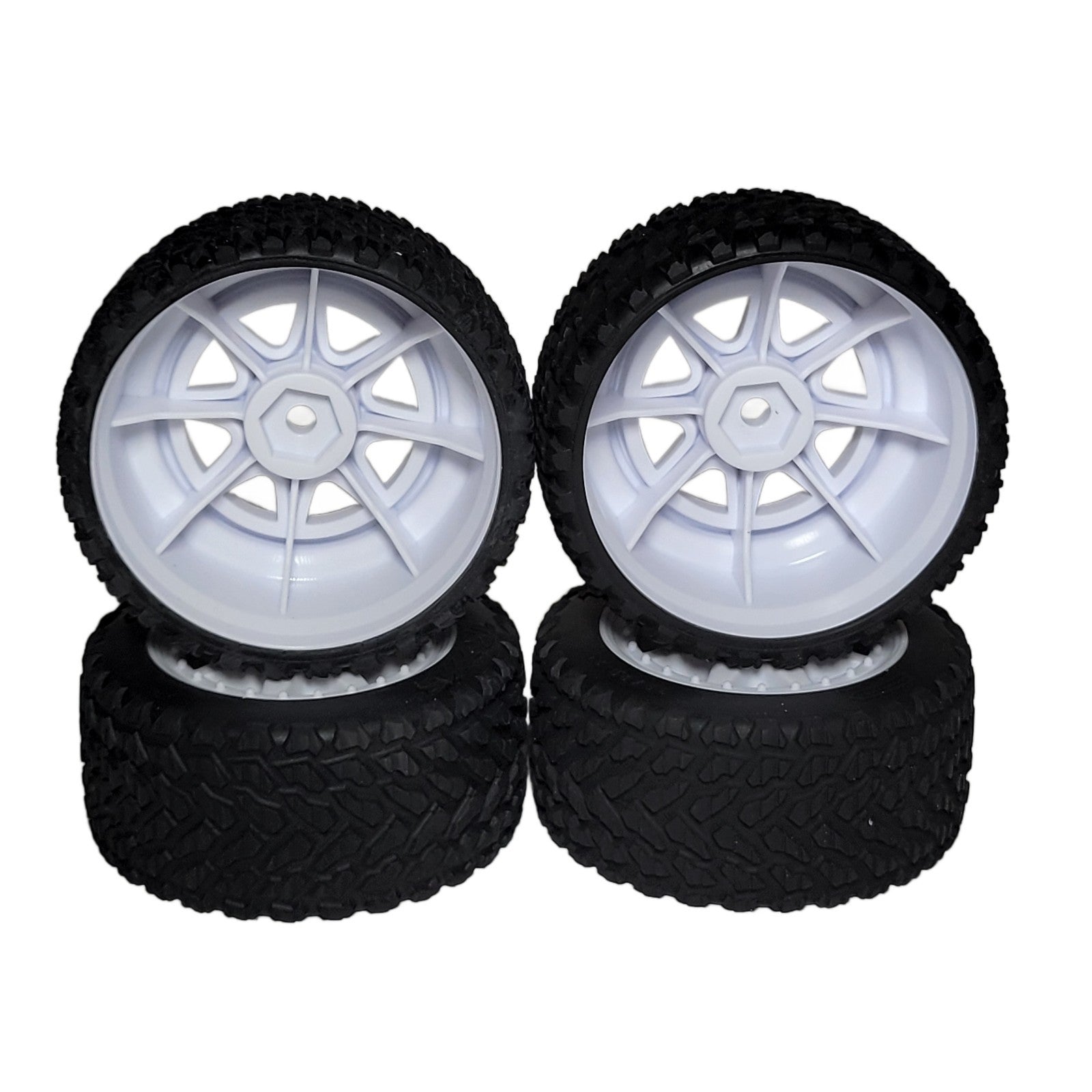 Fits Traxxas Mini Rally Tires & 12mm White 8 Spoke Wheels Hard Front & Soft Rear