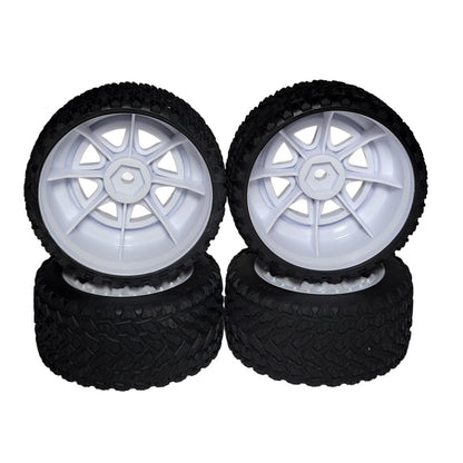 Fits Traxxas Mini Rally Tires & 12mm White 8 Spoke Wheels Hard Front & Soft Rear