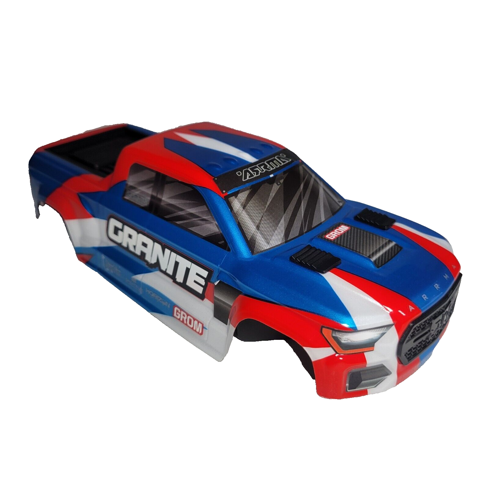 Arrma Granite Grom 1/18th Body Factory Painted Red White Blue With Clip System