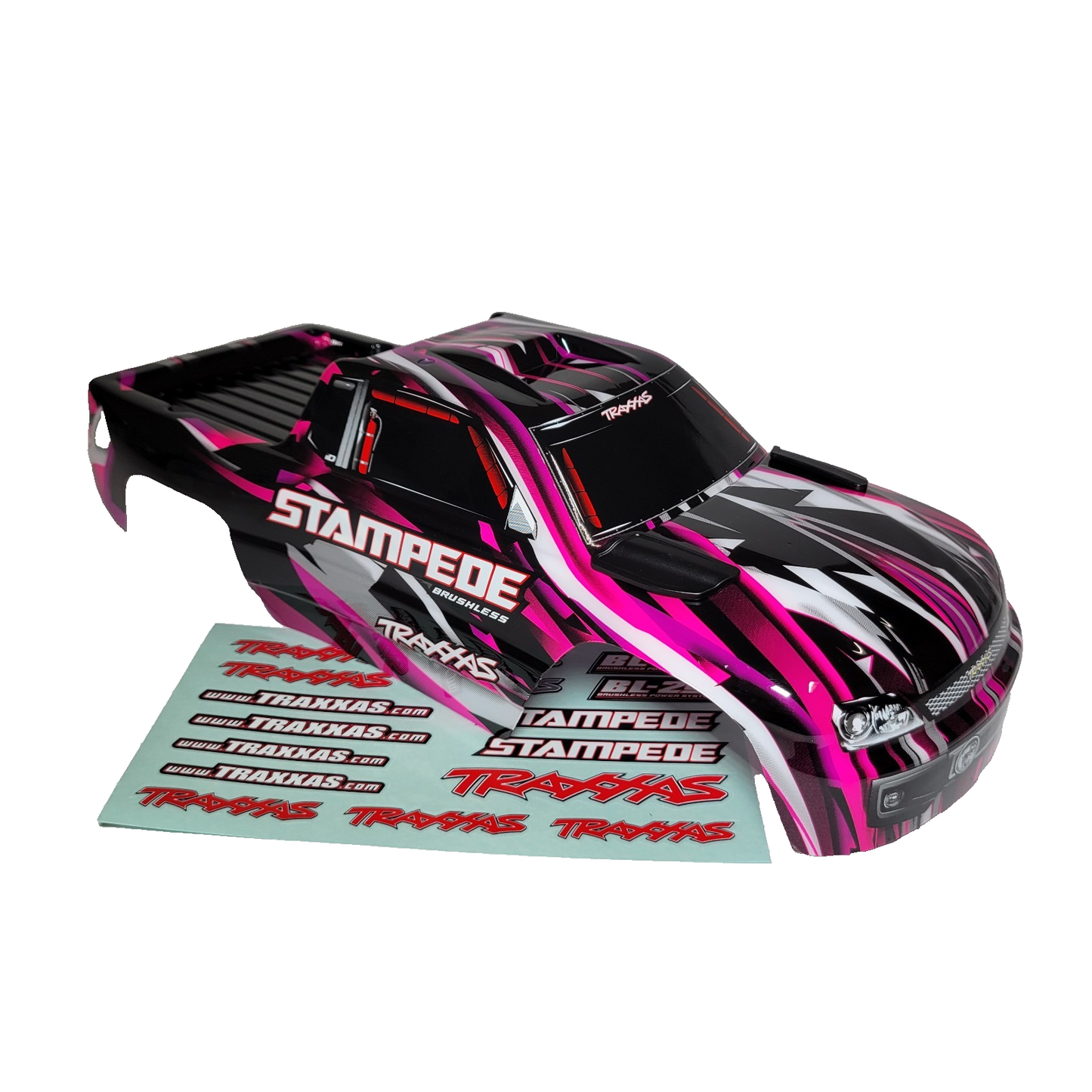Fits Traxxas Stampede 2wd BL2s Clipless Body Shell Pink Black Factory Painted