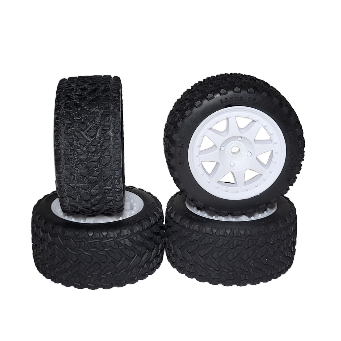 Fits Traxxas Mini Rally Tires & 12mm White 8 Spoke Wheels Hard Front & Soft Rear