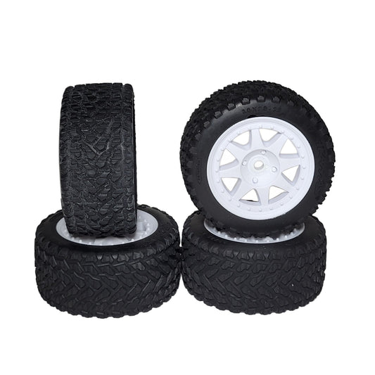 Fits Traxxas Mini Rally Tires & 12mm White 8 Spoke Wheels Hard Front & Soft Rear