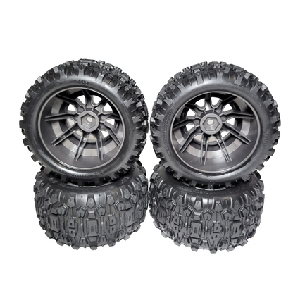 Fits Traxxas Mini Maxx SledgeHammer Tires & 12mm Grey Wheels Front & Rear 1/16th