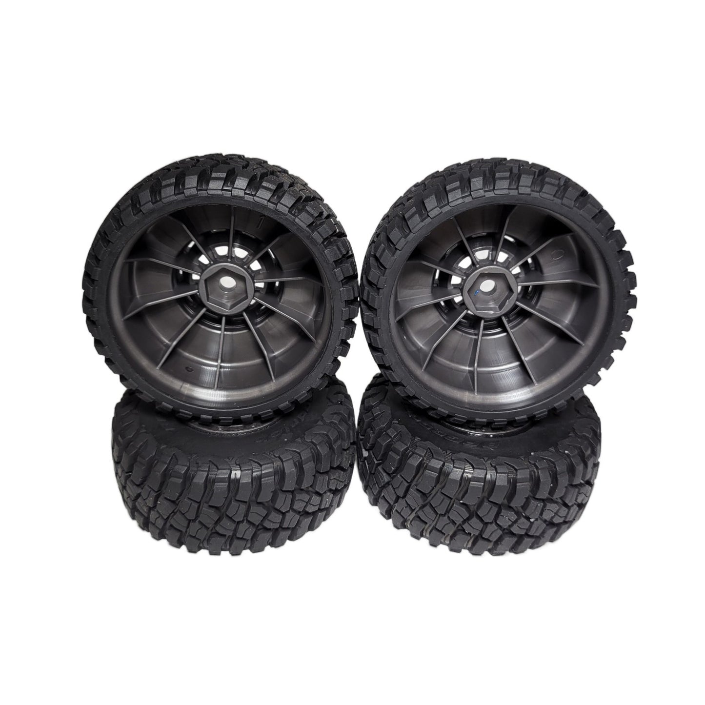 Fits Traxxas Mini Slash Tires BFG 1.4" & 12mm Grey Wheels Front & Rear 1/16th
