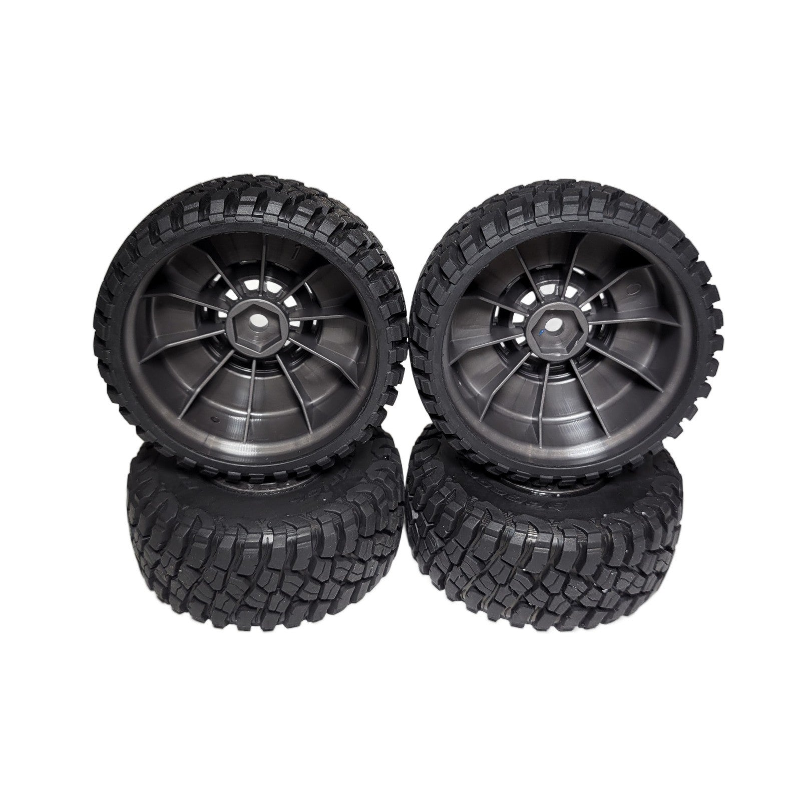 Fits Traxxas Mini Slash Tires BFG 1.4" & 12mm Grey Wheels Front & Rear 1/16th
