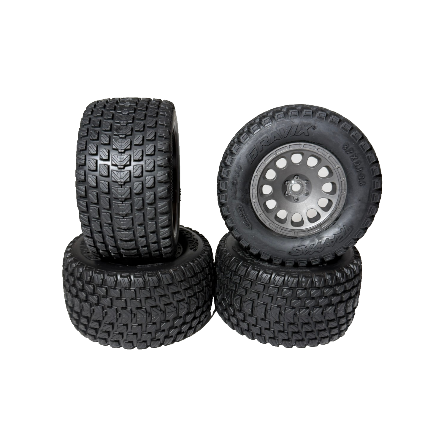 Fits Traxxas Mini XRT Gravix Tires & 12mm Grey Wheels Front & Rear 1/16th