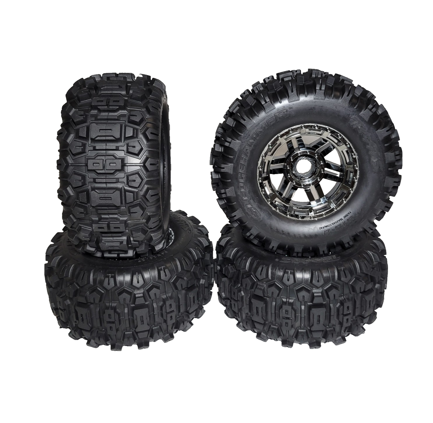 Fits Traxxas 1/10 Wide Maxx Ultimate Sledgehammer Tires (4) & Wheel 17mm Splined