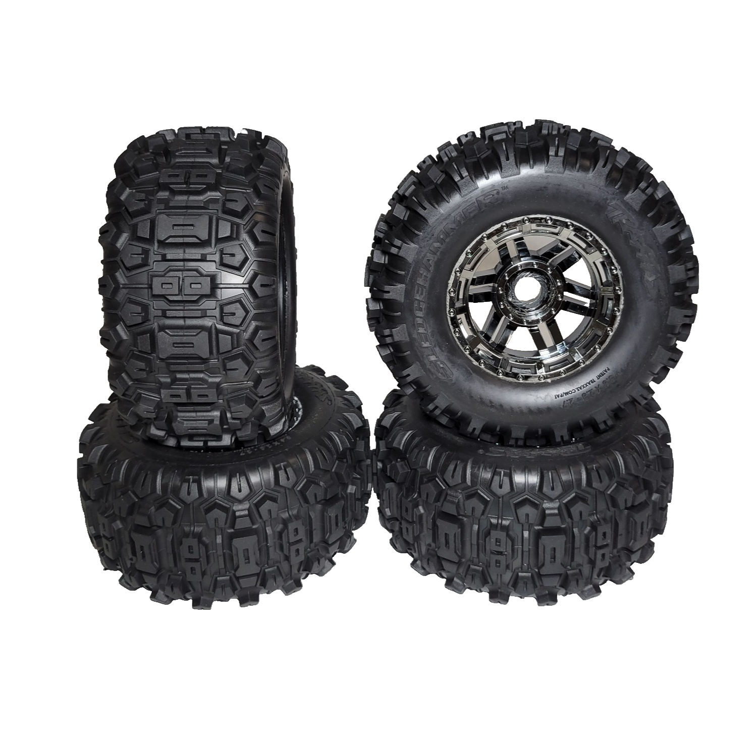 Fits Traxxas 1/10 Wide Maxx Ultimate Sledgehammer Tires (4) & Wheel 17mm Splined